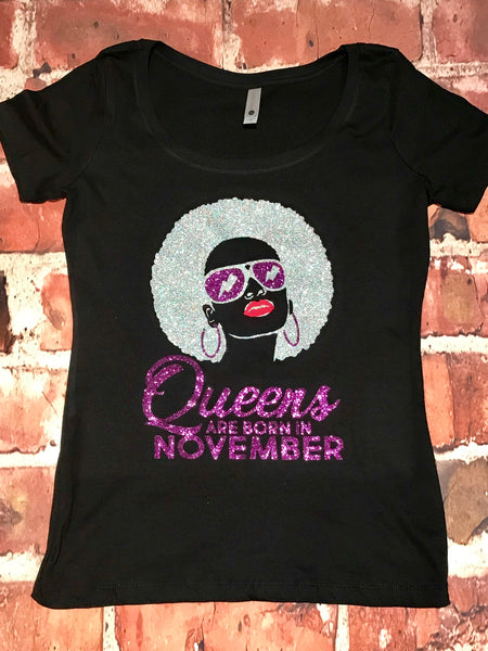 Queens are born in... Afro glitter tee