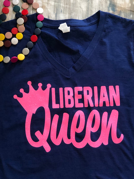 Liberian Queen - Glitter - Navy and Neon Pink