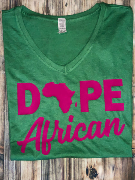 Dope African... Green and Pink vneck tee